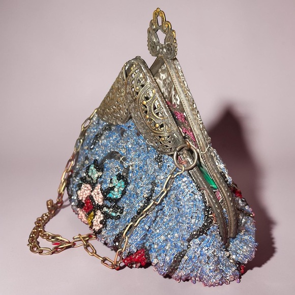 The Unbranded Brand Handbags - Antique 1920s Art Deco Micro Beaded Flapper Purse Floral Czech Glass Evening Bag